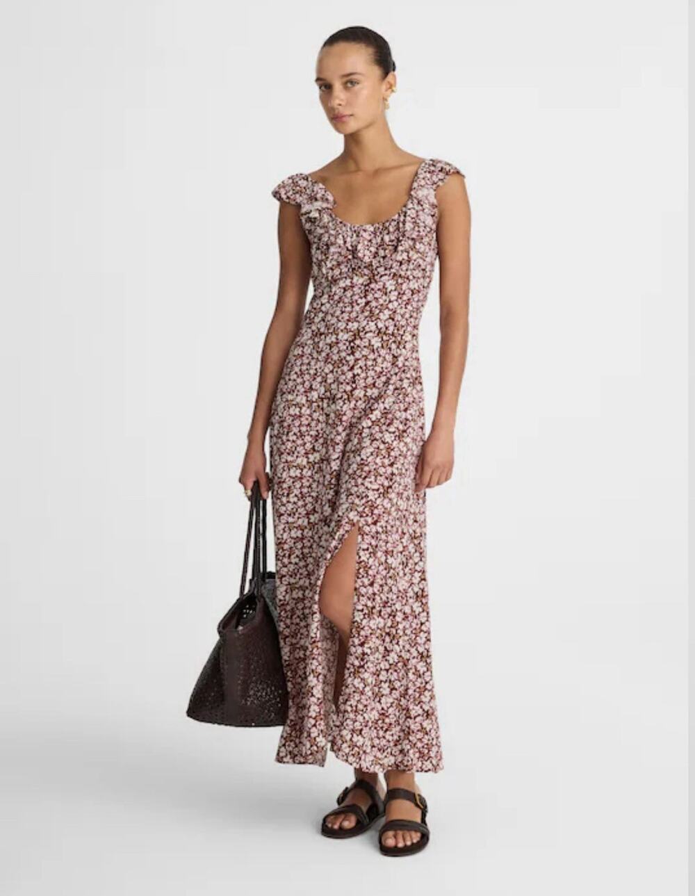 Madewell Ruffled Scoopneck Maxi Dress Size 8 Style NV447 Sleeveless Multicolor